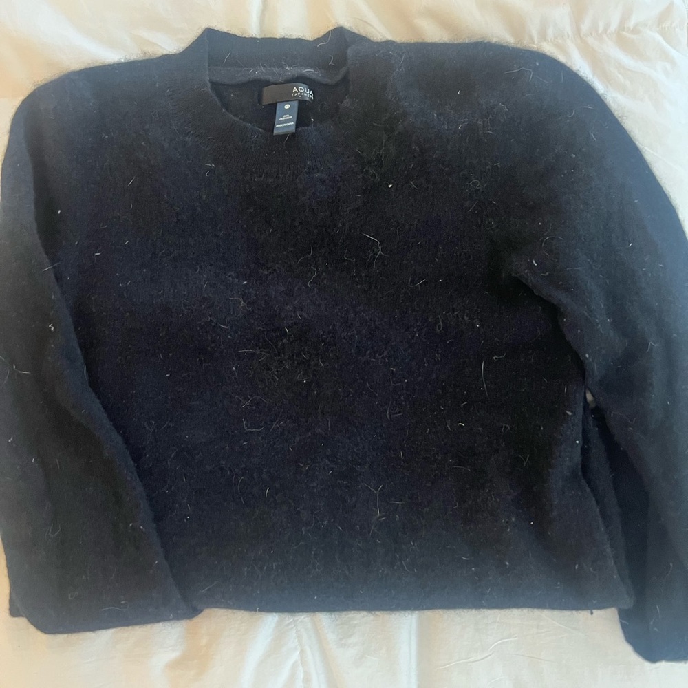 Aqua Cashmere Sweater with Scallop Edges